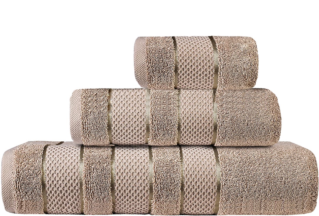 Luxe Home Bath, Hand and Face Towel Set. Matching Hair Turban Wrap