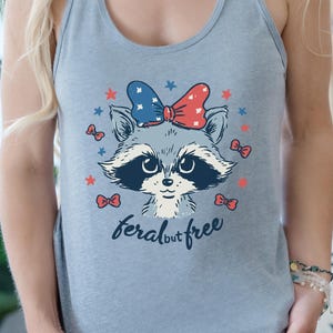 Feral But Free Raccoon Tank Top: Patriotic 4th of July Racerback