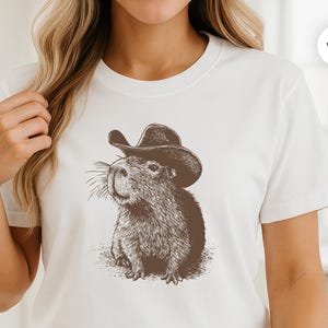 Chemise de cowboy Capybara - t-shirt graphique vintage rétro thème western - cadeau idiot pour amateur de Capybara