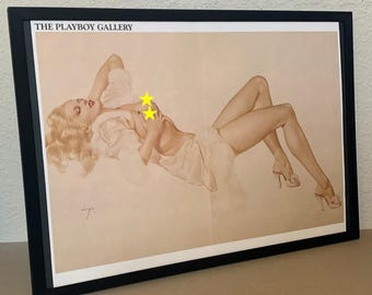 Vargas Girl - Svelte young woman from the 1940s - Reprinted in a 1987 Playboy - Original card-stock foldout - FRAMED - FREE SHIPPING