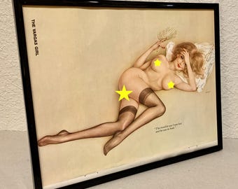 Vargas Girl - "I was hot and he was in heat" - September 1974 - FRAMED - FREE SHIPPING