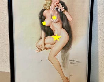 Vargas Girl - "You can tell if they're real by biting them" - Original magazine page - 1974 - FRAMED - FREE SHIPPING