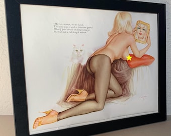 Vargas Girl - "Mirror, mirror, in my hand, this coat was priced at 14 grand" - Playboy 1964 - Original page FRAMED - FREE SHIPPING