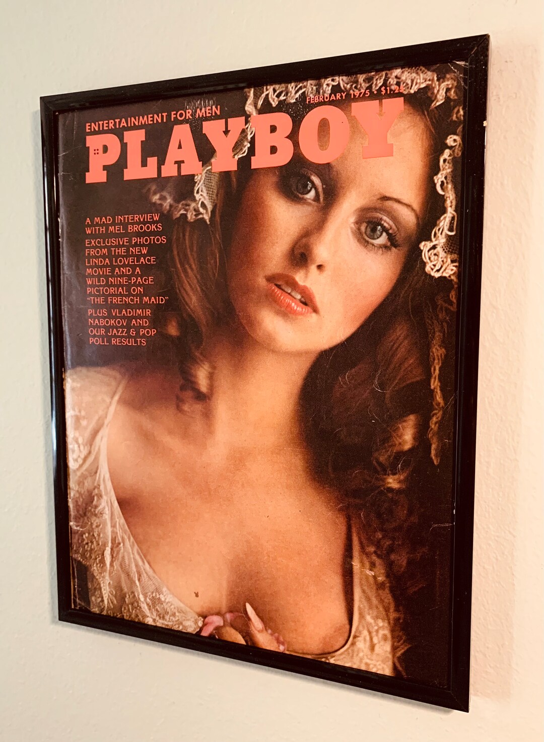 Playboy Art February 1975 Vintage Original Cover Laura Misch in New Black Frame With Glass Cover