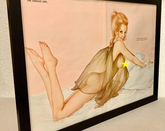 Vargas Girl - "Now, darling, it's time for you to do YOUR exercise" - Original magazine pages from 1972 - Framed - FREE SHIPPING