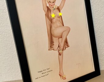 Vargas Girl - "Happy New Year! Which resolution shall we break first?" - Playboy 1961 - Original page FRAMED - FREE SHIPPING
