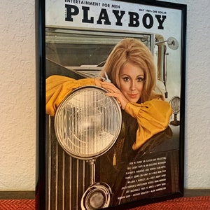 Playboy Art - May 1969 - Vintage Original Cover - Paulette Lindberg and Classic Car - In New Black Frame with Glass Cover - FREE SHIPPING