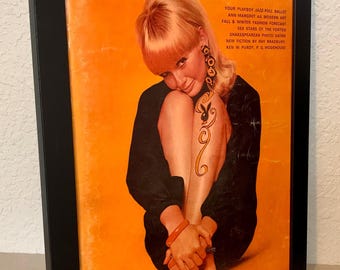 Playboy Art - Penny James, rocking a rabbit tattoo - Vintage original cover from 1966 - FRAMED - FREE SHIPPING
