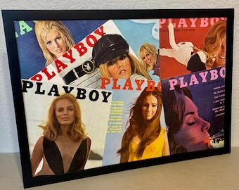 Playboy Art - Seven Pretty Faces - Collage of original magazine covers from the 1960s and early 1970s - FRAMED - FREE SHIPPING