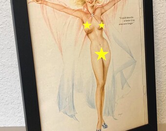Vargas Girl - "I could describe it better if my arms were longer" - Playboy  - Vintage original page from 1976 - FRAMED - FREE SHIPPING