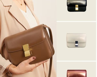 Italian Calfskin Leather Bag| Designer Bag| Italian Leather Box Bag| Classic Crossbody Bag|Shoulder Bag| Minimalist Genuine Leather Purse