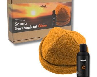 Sauna gift set | Wellness set | for men and women | with sauna hat (mustard) & infusion Sunset Glow "Orange" | Gift box