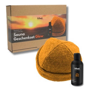 Sauna gift set | Wellness set | for men and women | with sauna hat (mustard) & infusion Sunset Glow "Orange" | Gift box