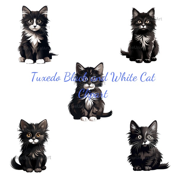 Tuxedo cat clipart Black and White Cats Clipart cat lover gift black cat black white cat png svg instant download commercial use