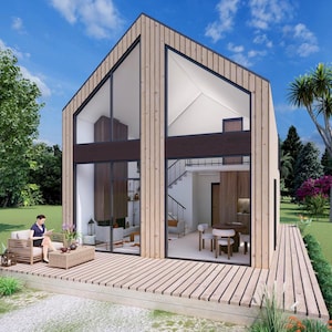 Plano de casa moderna de madera de 2 pisos (Descarga PDF)