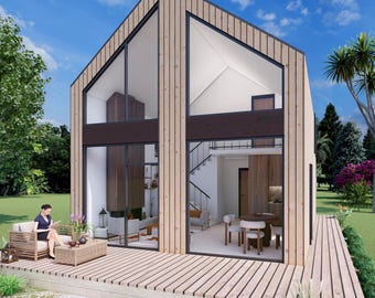 Modern Wooden House Plan: 2-Story Blueprint (PDF Download)