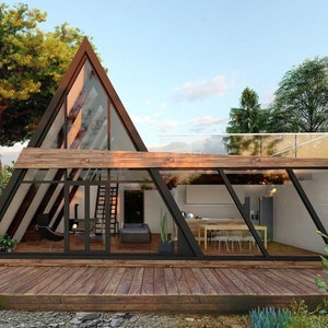 Modern&Chic A-Frame Cabin House Architectural Plans, Cabin House, Wooden House, Loft House, Tiny House Project, 34' 5''X 31' 2''- 10.5mx9,5m