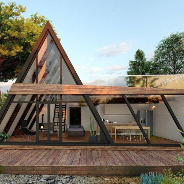 Modern&Chic A-Frame Cabin House Architectural Plans, Cabin House, Wooden House, Loft House, Tiny House Project, 34' 5''X 31' 2''- 10.5mx9,5m