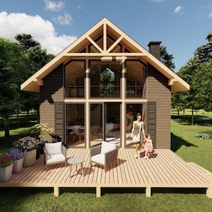 Architectonische plattegronden bungalow, Loft House, Tiny House, houten huis 18'-8'' x 22'-11''