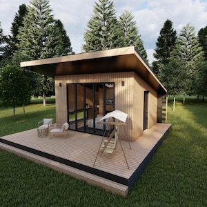 Architectonische plattegronden bungalowhuis, klein huis, houten huis, vakantiehuis - 14' 9'' x 13' 2''