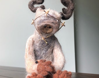 Felted Wood Golem with baby Deer
