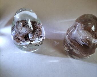 Pair Alum Bay Swirl glass paperweights Isle of Wight