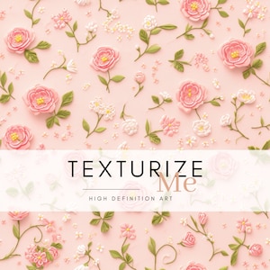 Roze 3D bloemen borduurwerk digitaal papier, naadloos faux geborduurd bloemenpatroon, ambachtelijke scrapbooking achtergrond, afdrukbare stof ontwerp