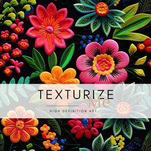 Faux Stickerei Floral nahtlose Muster, digitales Papier, lebendige gestickte Blumen, dekorativen Hintergrund für Handwerk und Design