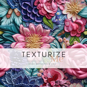 Embroidery seamless pattern, Floral Seamless file, Faux Cottage Core 3d digital paper, fabric printing, wedding invitation, fall florals png