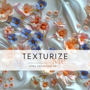 Nahtloses Blumen Stickmuster - Pastell Hochzeitsblumen mit Bändern - Handgefertigte Wandkunst