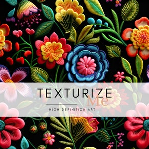 Faux Stickerei Floral nahtlose Muster, digitales Papier, lebendige gestickte Blumen, dekorativen Hintergrund für Handwerk und Design