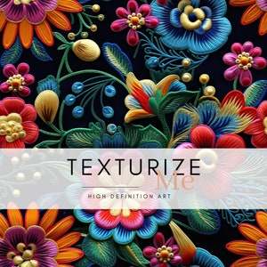 Faux Stickerei Floral nahtlose Muster, digitales Papier, lebendige gestickte Blumen, dekorativen Hintergrund für Handwerk und Design