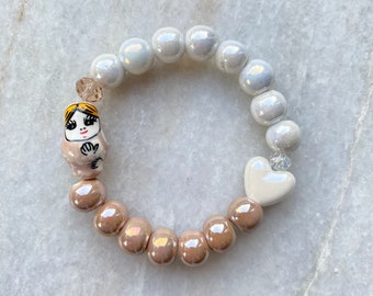 MATROSCHKA bracelet I pearl bracelet I ceramic beads I babushka I heart I star I white I blue I chunky bracelet I armcandy