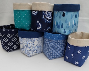 Mixed Blue Handmade Fabric Baskets