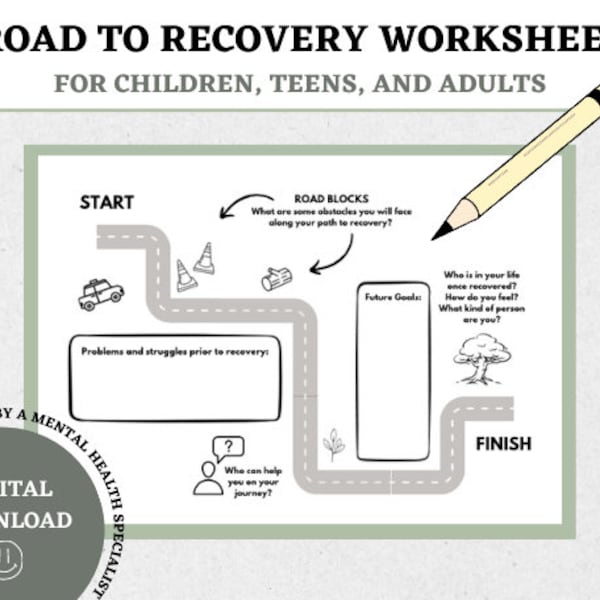 Road To Recovery Mental Health Worksheet for Children, Teens, and Adults