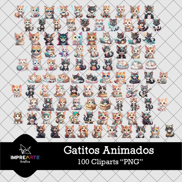 100 Cliparts "Gatitos Animados" (PNG)