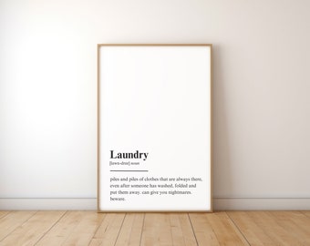 Laundry Definition, Laundry Room Decor, Printable Wall Art, Minimalist Laundry Home Decor, Humorous Sayings, Word Definitions