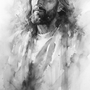 black and white portrait of Jesus Christ, gentle eyes, bringing hope, faith, love and compassion