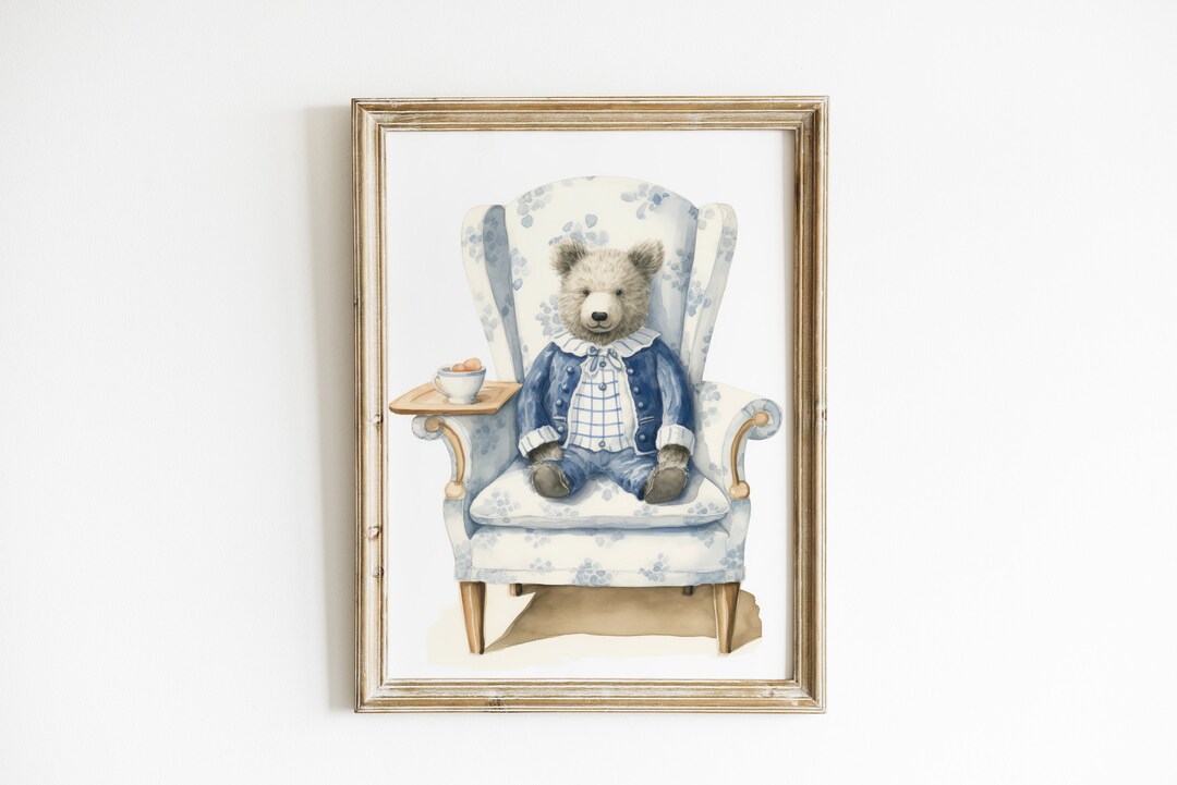 Teddy Bear on a Chair Art Print - Watercolor Classic Illustration ...
