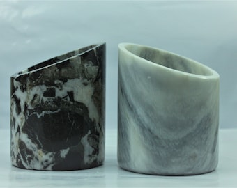 Enfriador de mármol para vino, soporte para botella de vino, champán, enfriador de vino, soporte para utensilios, regalo de inauguración de la casa y pareja, blanco y negro (juego de 2)