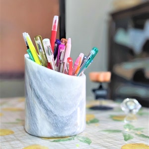 Pencil Cup Holder Elevate Your Desk With Handmade White Marble Cup Makeup Brushes Holder Marker Paint Brush Holder Birthday home Decor gift