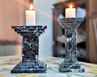 Modern Marble Candle Stick Holder for Taper Candles Enhance Your Wedding and Home Decor with Elegance (Set of 2)