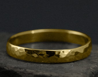 4mm 9K Solid Gold Gehämmerter Halbrunder Ring, Gehämmerter Ring, Gold Ehering, Rustikaler Gold Ehering, Gehämmerter Ring, Handgefertigter Ring