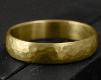 5mm 9K Gold Gehämmerter Matter Ehering, Gehämmerter Halbrunder Ring, Gold Ehering, Rustikaler Gold Ehering, Ring für Männer Frauen