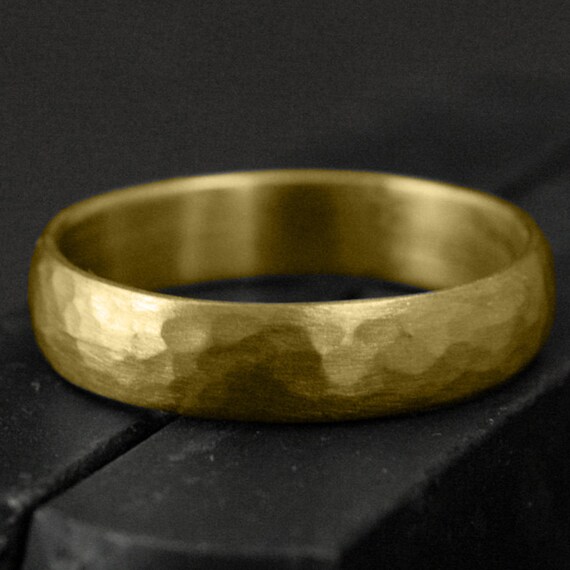 5mm 9K Gold Hammered Matte Wedding Band Hammered Band Half Round