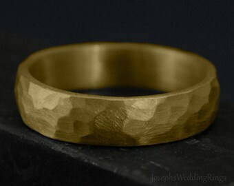 6mm 9K Gold Gehämmerter Ring, Gehämmerter Band Kuppelförmiger Ring, Gold Ehering, Rustikaler Gold Ehering, Gehämmerter Matter Ring Herren, Handgemacht