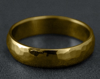 5mm 9K Gold Gehämmerter Ehering, Gehämmerter Ring Halbrunder Ring, Gold Ehering, Rustikaler Gold Ehering, Ring für Männer Frauen