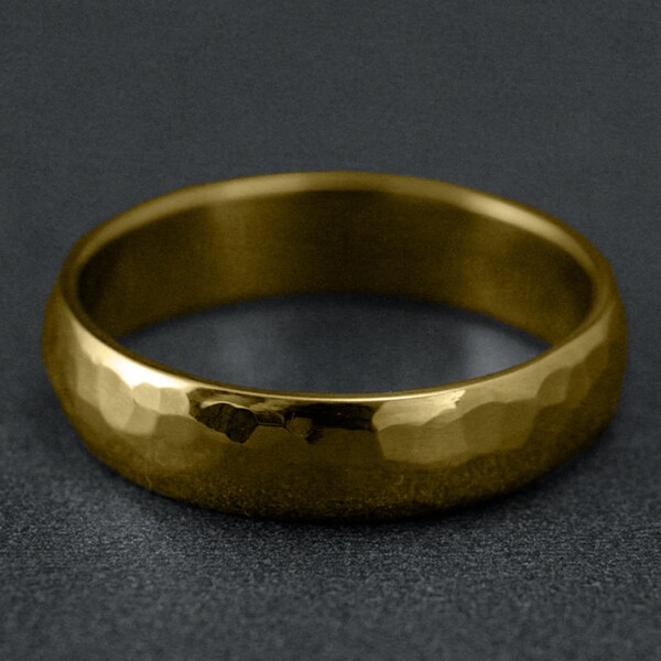 5mm 9K Gold Hammered Wedding Band, Hammered Band Half Round Ring, Gold Wedding Band, Rustic Gold Wedding Ring, Ring For Men Women's