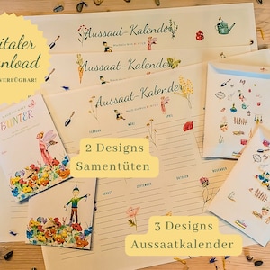 Bastelvorlage Samentüten und Aussaatkalender für Blumen, Gemüse und Kräuter