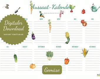 Vegetable sowing calendar | Digital file for printing, printable | Garden planner, pre-cultivation